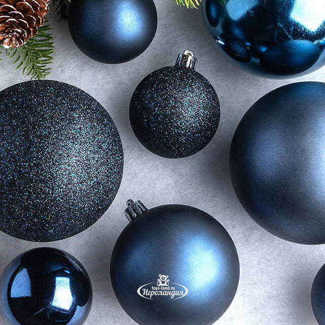 Набор пластиковых шаров Cosmo Синий Бархат, 6-10 см, 26 шт Winter Deco