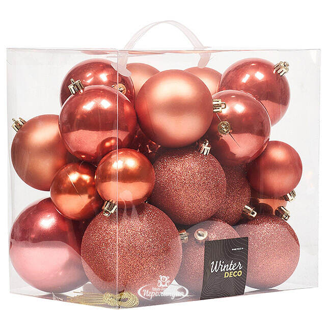 Набор пластиковых шаров Cosmo Красный апельсин, 6-10 см, 26 шт Winter Deco