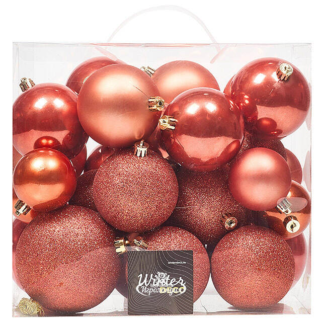 Набор пластиковых шаров Cosmo Красный апельсин, 6-10 см, 26 шт Winter Deco