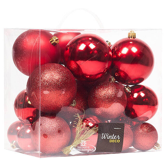 Набор пластиковых шаров Cosmo Красный, 6-10 см, 26 шт Winter Deco
