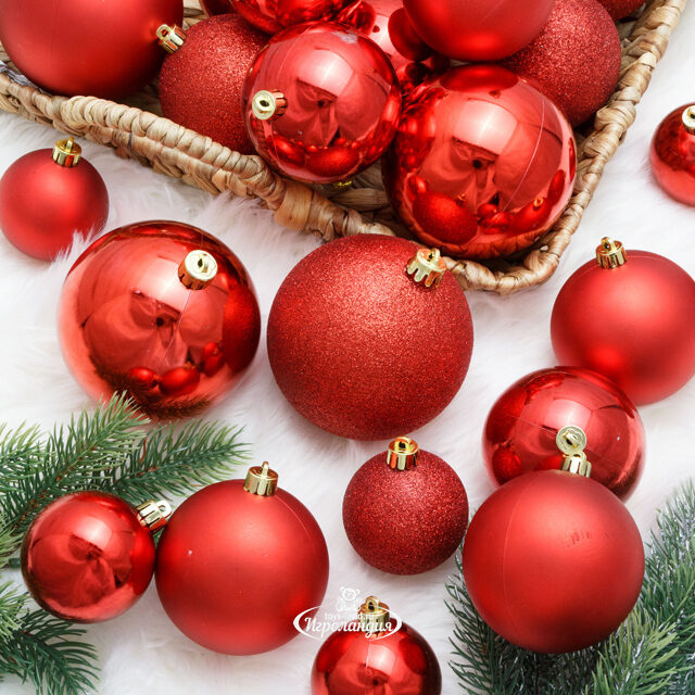 Набор пластиковых шаров Cosmo Красный, 6-10 см, 26 шт Winter Deco
