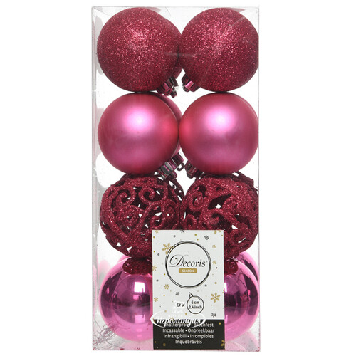 Набор пластиковых шаров Анданте 6 см розовая азалия, 16 шт Kaemingk