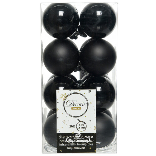 Набор пластиковых шаров Черный 4 см, 16 шт, mix Winter Deco