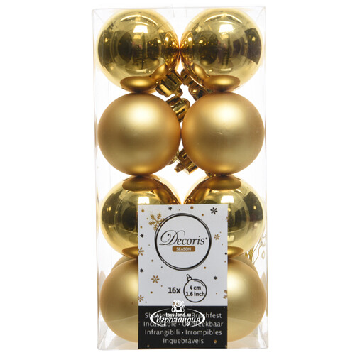 Набор пластиковых шаров Золотой 4 см, 16 шт, mix Winter Deco