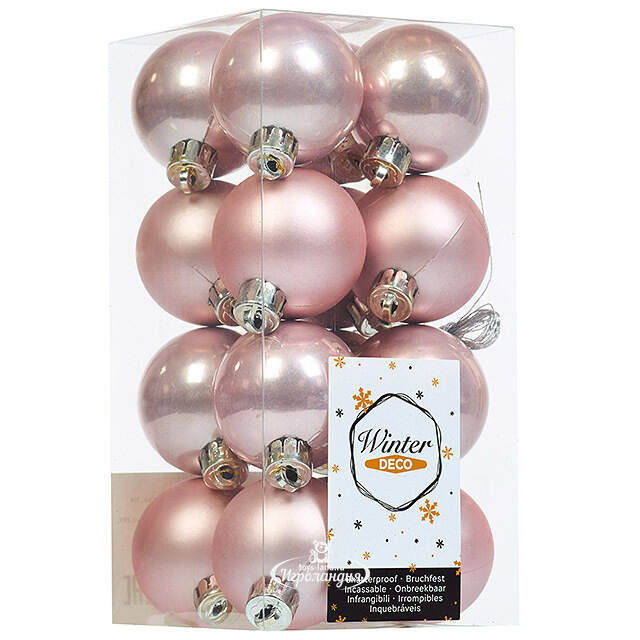 Набор пластиковых шаров Розовый Бутон 4 см, 16 шт, mix Winter Deco