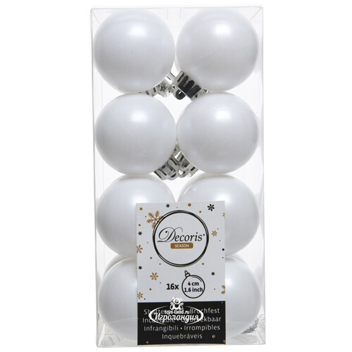 Набор пластиковых шаров Белый 4 см, 16 шт Winter Deco