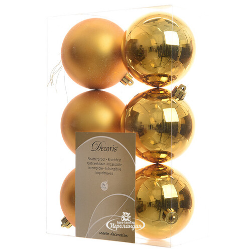 Набор пластиковых шаров Насыщенно Золотой 8 см, 6 шт, mix Kaemingk/Winter Deco