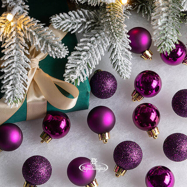 Набор пластиковых шаров Блеск 3 см royal purple, 14 шт Winter Deco