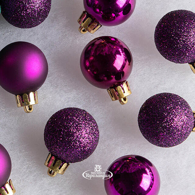 Набор пластиковых шаров Блеск 3 см royal purple, 14 шт Winter Deco