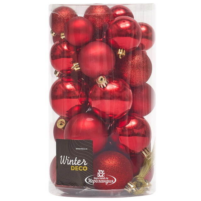 Набор пластиковых шаров Luminous - Красный, 4-6 см, 30 шт Winter Deco