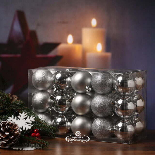 Коллекция пластиковых шаров Gracy - Silver 6 см, 30 шт, mix Kaemingk/Winter Deco