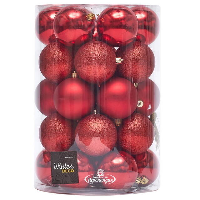 Набор пластиковых шаров Grande Collection - Красный 8 см, 34 шт, mix Winter Deco