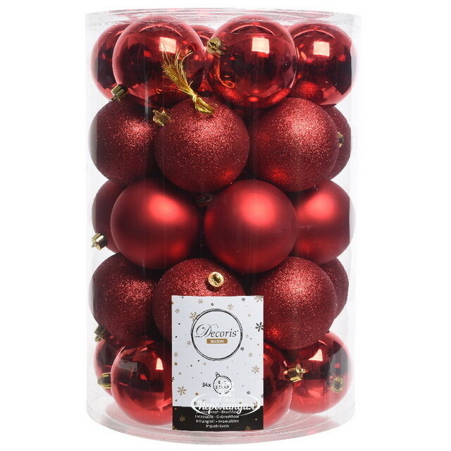 Набор пластиковых шаров Grande Collection - Красный 8 см, 34 шт, mix Winter Deco