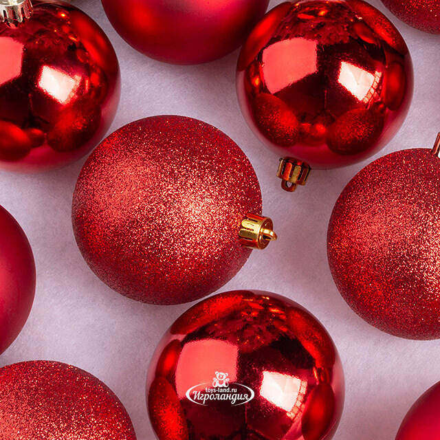 Набор пластиковых шаров Grande Collection - Красный 8 см, 34 шт, mix Winter Deco