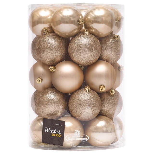 Набор пластиковых шаров Grande Collection - Перламутровый, 8 см, 34 шт Winter Deco