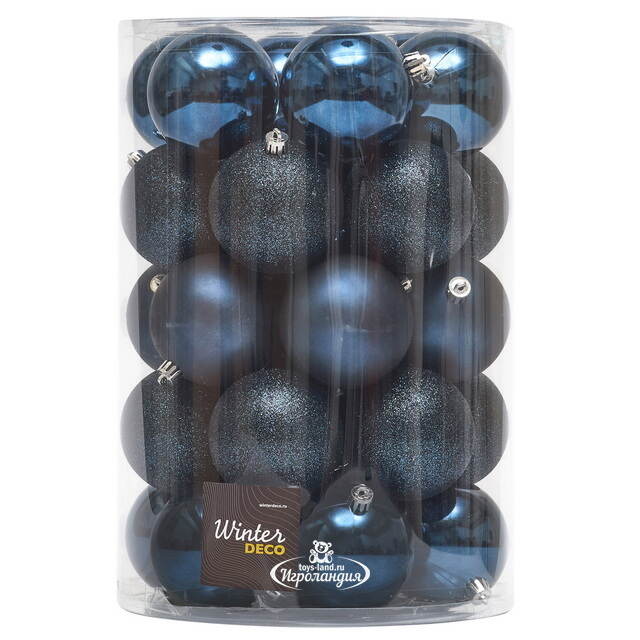 Набор пластиковых шаров Grande Collection - Синий Бархат, 8 см, 34 шт Winter Deco