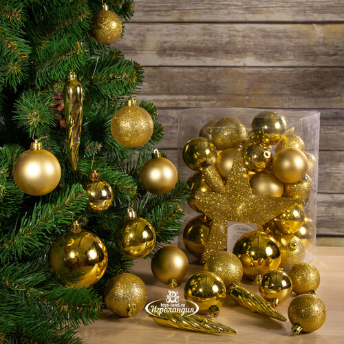 Набор елочных шаров с верхушкой Классическое Соло 33 предмета, золотой Winter Deco