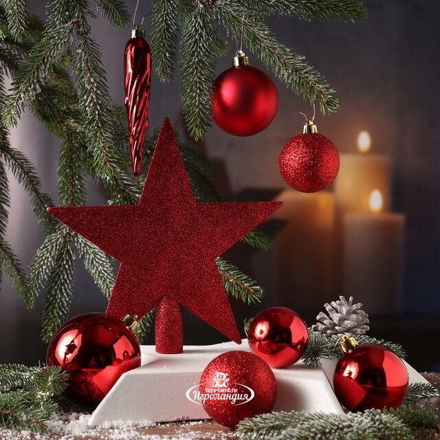 Набор елочных шаров с верхушкой Классическое Соло 33 предмета, красный Winter Deco