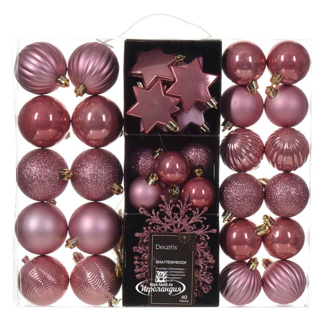  Набор пластиковых шаров Charmel 4-9 см розовый бархат, 40 шт Kaemingk