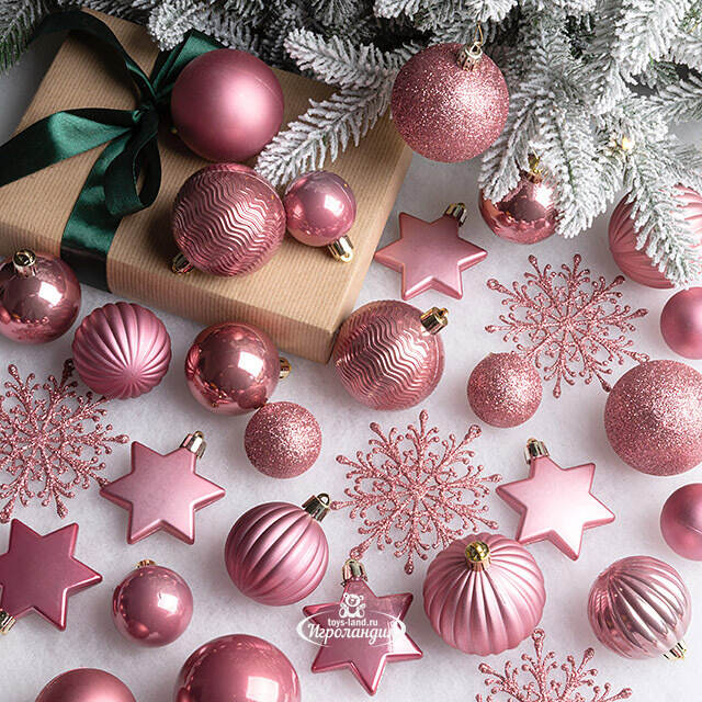  Набор пластиковых шаров Charmel 4-9 см розовый бархат, 40 шт Kaemingk