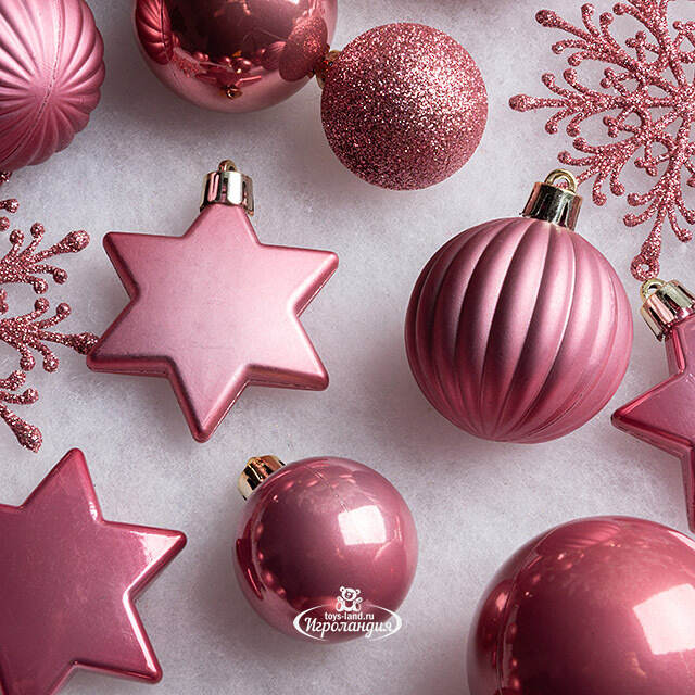  Набор пластиковых шаров Charmel 4-9 см розовый бархат, 40 шт Kaemingk