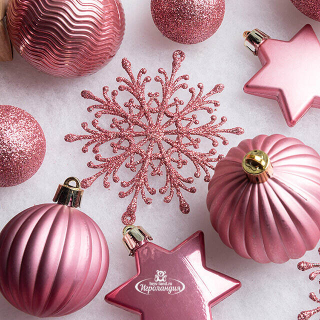  Набор пластиковых шаров Charmel 4-9 см розовый бархат, 40 шт Kaemingk