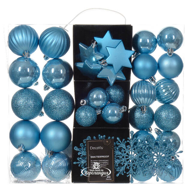  Набор пластиковых шаров Charmel 3-9 см голубая карамель, 40 шт Kaemingk