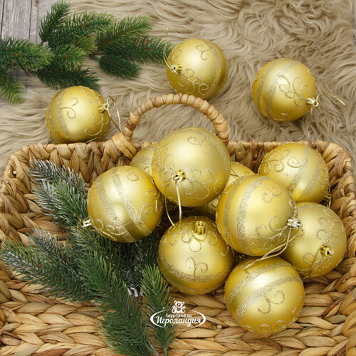 Набор пластиковых шаров Соната 8 см золотой, 12 шт Kaemingk