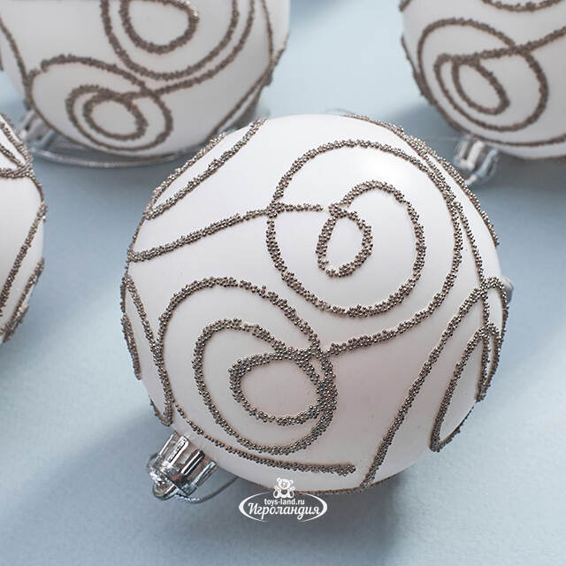 Набор пластиковых шаров Блестящий Пируэт 8 см молочный, 12 шт Kaemingk