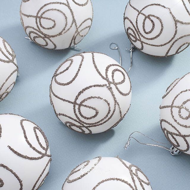 Набор пластиковых шаров Блестящий Пируэт 8 см молочный, 12 шт Kaemingk