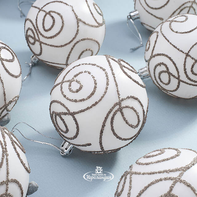 Набор пластиковых шаров Блестящий Пируэт 8 см молочный, 12 шт Kaemingk