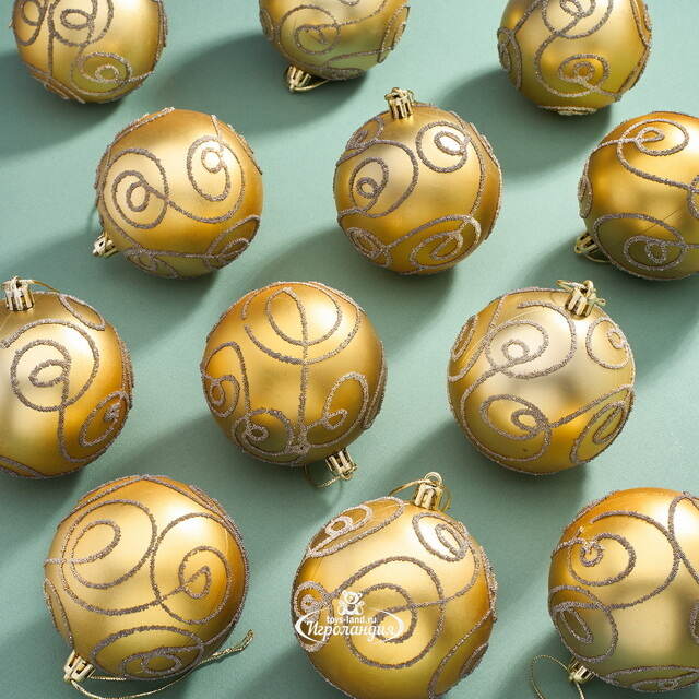 Набор пластиковых шаров Блестящий Пируэт 8 см золотой, 12 шт Kaemingk