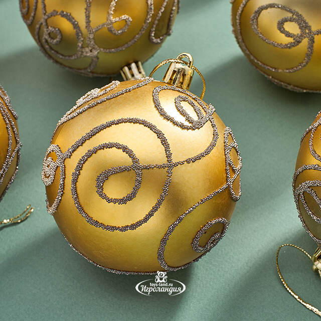 Набор пластиковых шаров Блестящий Пируэт 8 см золотой, 12 шт Kaemingk