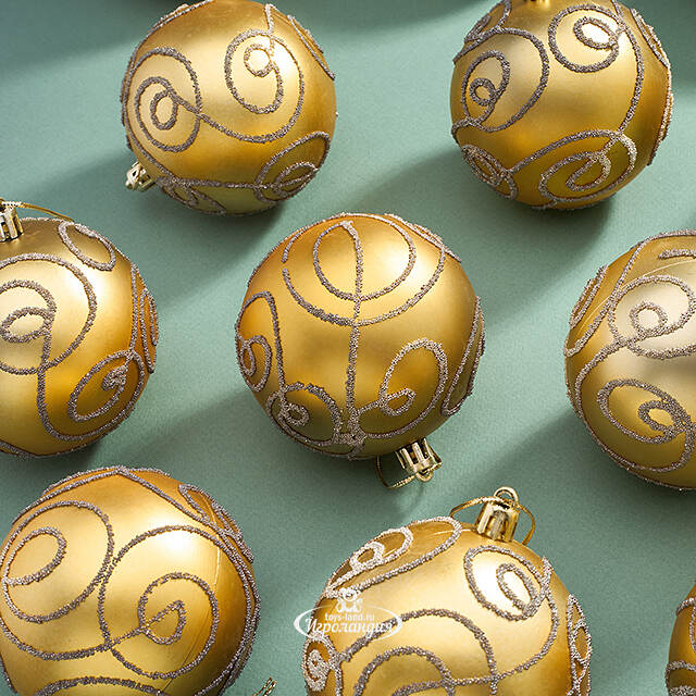 Набор пластиковых шаров Блестящий Пируэт 8 см золотой, 12 шт Kaemingk