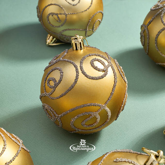 Набор пластиковых шаров Блестящий Пируэт 8 см золотой, 12 шт Kaemingk