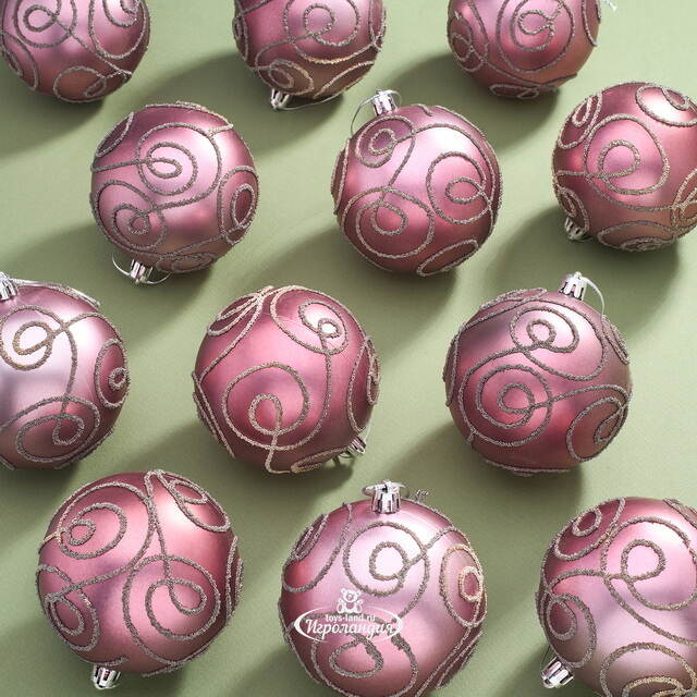 Набор пластиковых шаров Блестящий Пируэт 8 см розовый бархат, 12 шт Kaemingk