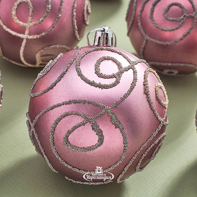 Набор пластиковых шаров Блестящий Пируэт 8 см розовый бархат, 12 шт Kaemingk