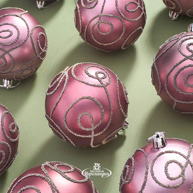 Набор пластиковых шаров Блестящий Пируэт 8 см розовый бархат, 12 шт Kaemingk