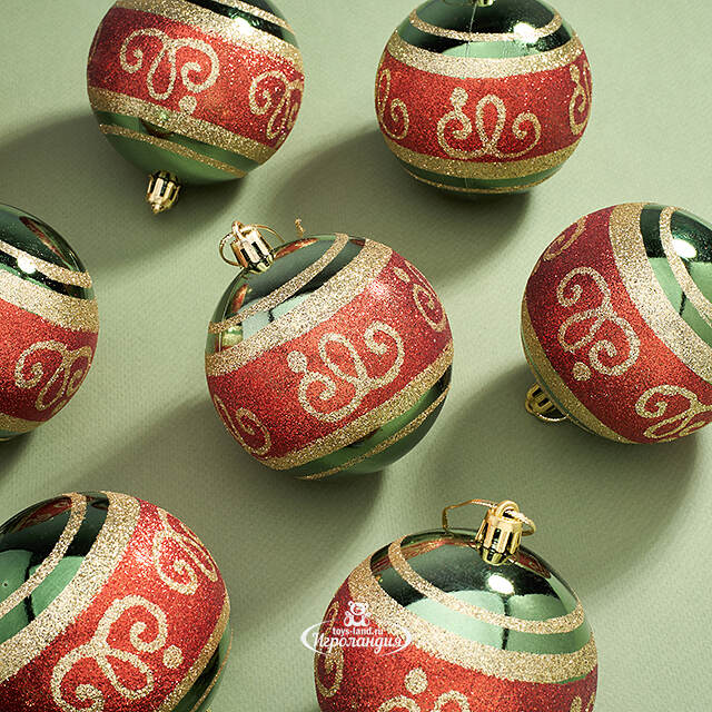 Набор пластиковых шаров Опера 8 см зеленый бархат, 12 шт Kaemingk