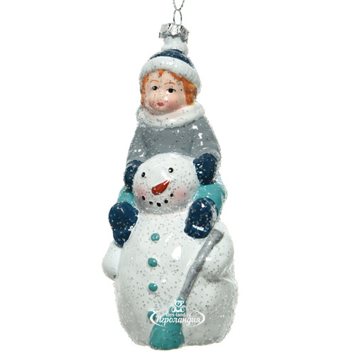 Елочная игрушка Снеговик и Малыш в серебре 14 см, пластик, подвеска Kaemingk
