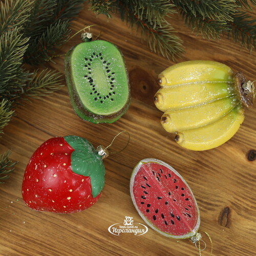 Набор елочных игрушек Фрукты - Summer Fruits 11 см, 4 шт, пластик, подвеска Kaemingk