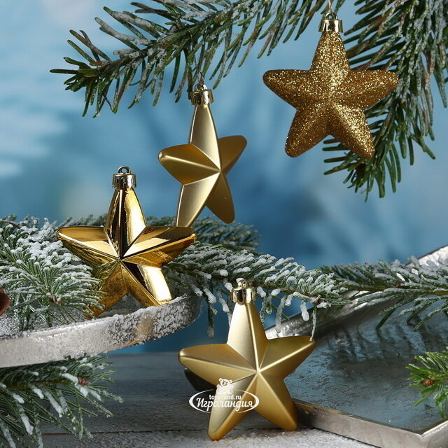 Набор елочных игрушек Золотые Звезды 8 см, 6 шт, подвеска Winter Deco