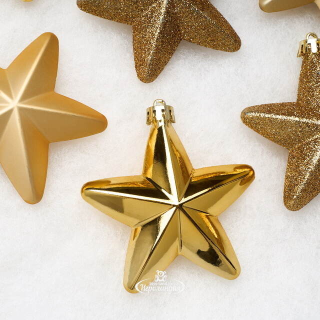 Елочные игрушки Золотые Звезды 8 см, 6 шт, подвеска, пластик Winter Deco