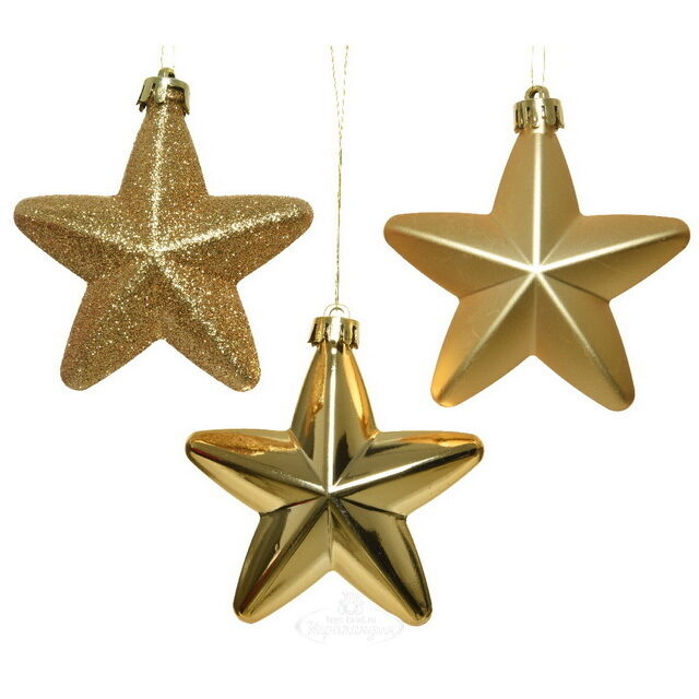 Набор елочных игрушек Золотые Звезды 8 см, 6 шт, подвеска Winter Deco