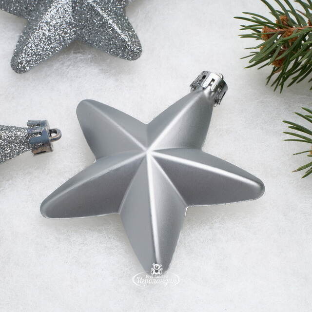 Елочные игрушки Серебряные Звезды 8 см, 6 шт, подвеска, пластик Winter Deco