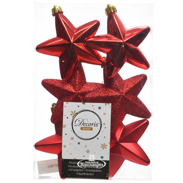 Набор елочных игрушек Красные Звезды 8 см, 6 шт, подвеска Winter Deco