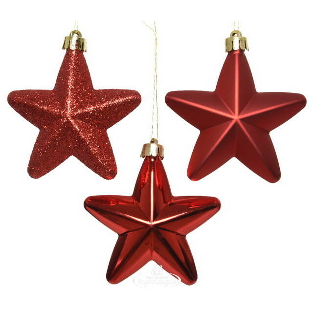 Набор елочных игрушек Красные Звезды 8 см, 6 шт, подвеска Winter Deco