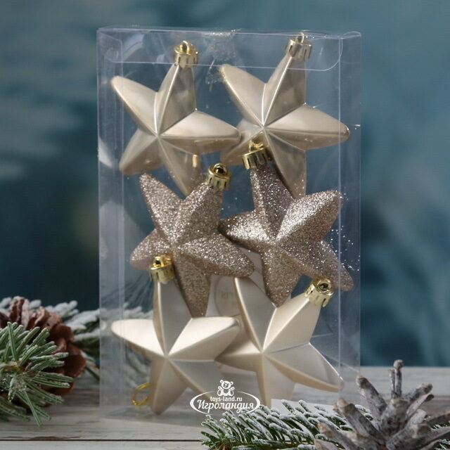 Набор елочных игрушек Звезды 8 см перламутровый, 6 шт, подвеска Winter Deco