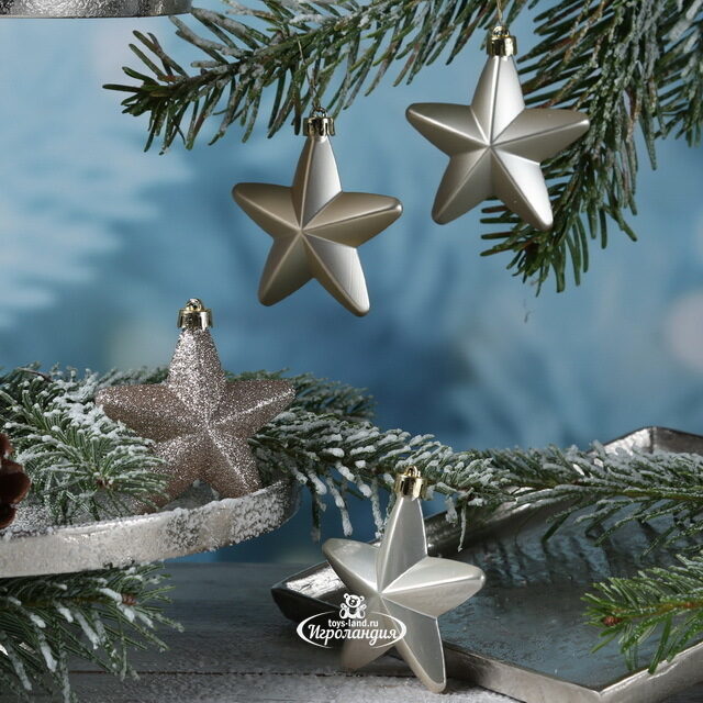 Набор елочных игрушек Звезды 8 см перламутровый, 6 шт, подвеска Winter Deco