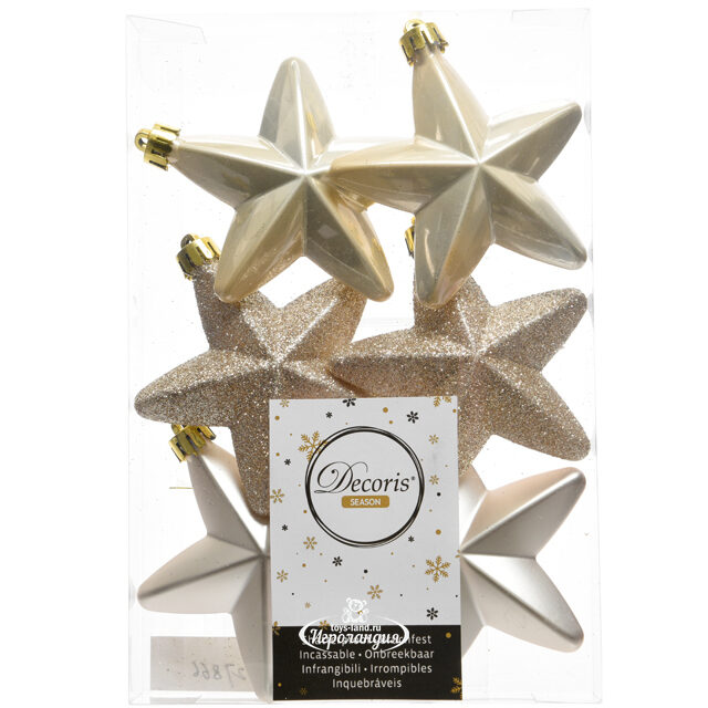 Набор елочных игрушек Звезды 8 см перламутровый, 6 шт, подвеска Winter Deco